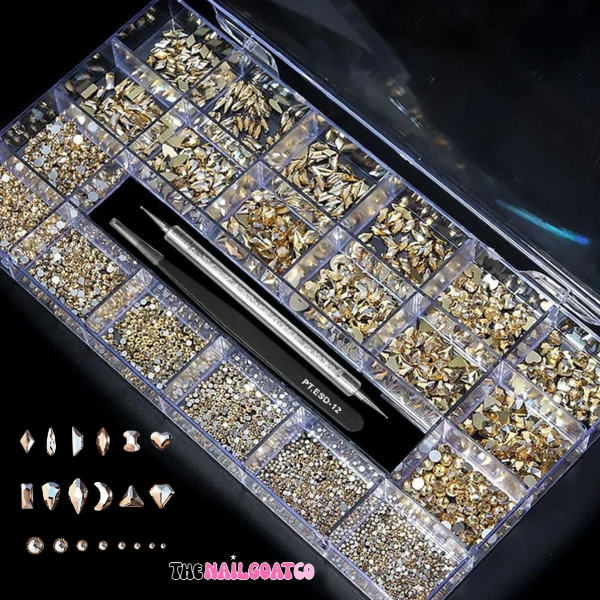 TheNailGoatCo 1000 PCS Champagne AB Crystal Nail Tray
