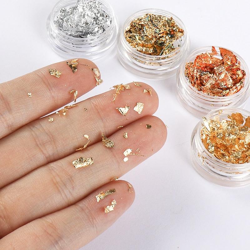 Gold Silver Irregular Aluminum Foil Paper Nail Art Sticker 3D Glitter Manicure UV Gel Polish Nail Decoration Tools Decoration Stickers Decoration New Gold Nail Transfer Foils for Nail Arts Nails Supply Holographic Effect Nail Art Foil Stickers
