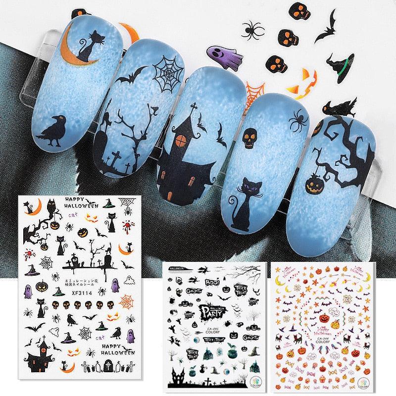 Halloween Series Nail Sticker Pumpkin Lantern Skeleton Spider Vampire Decals For Nail Art DIY Decoration Tools 3D Wave Design Decoration for Women Girls Art Stickers Decal Decoration Metallic Curve Strip Line Nail