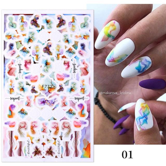 Flowers Leaves Line 3D Nail Stickers Autumn Winter Fall Leaf Design Transfer Sliders Abstract Waves Nail Art Decals Manicures  Decal Self-Adhesive 3D Wave Design Decoration for Women Girls Tape Nail Art Stickers Decal Decoration